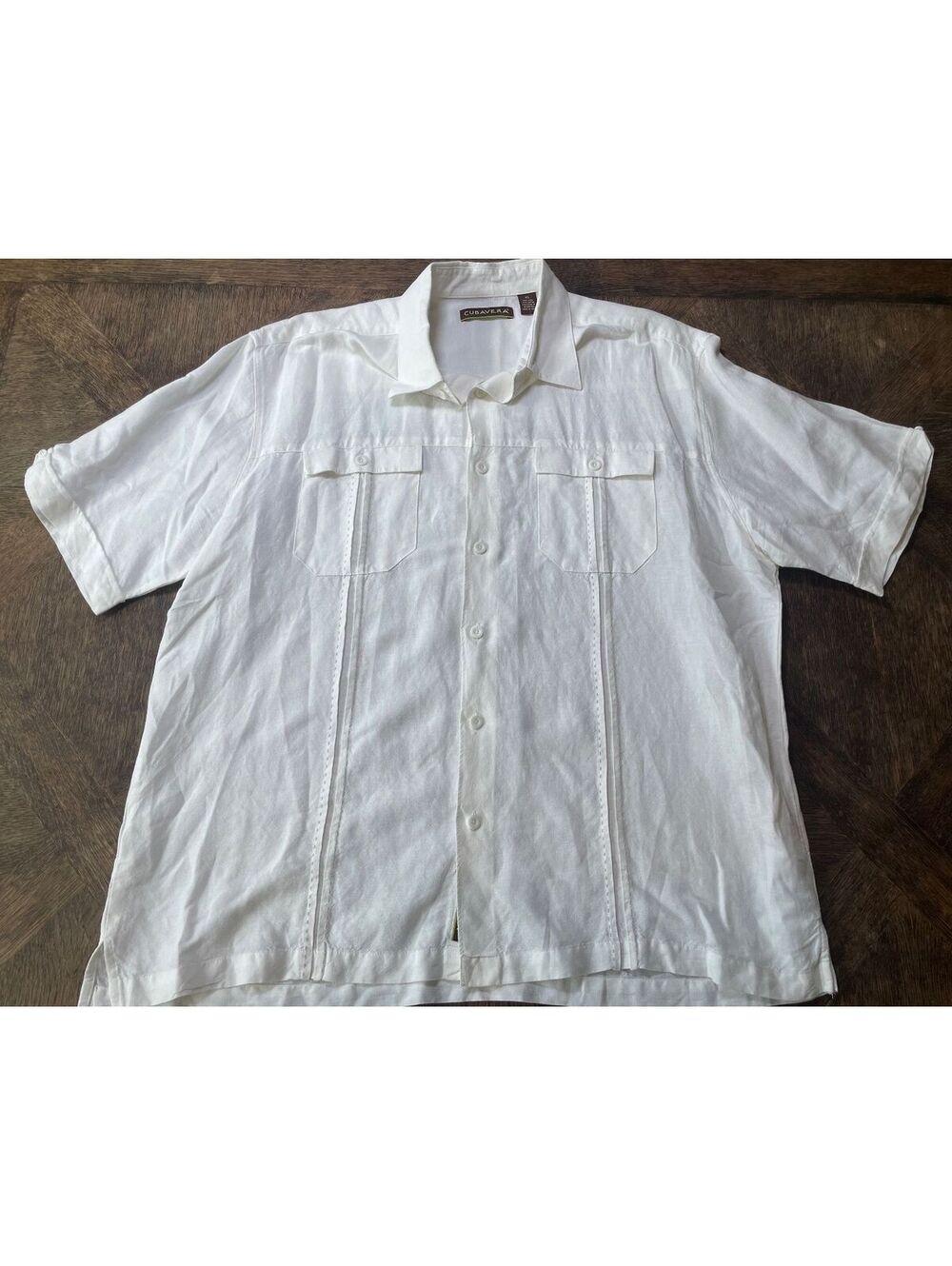 Cubavera Men’s White Linen Embroidered Button Down Polo XL Excellent Condition